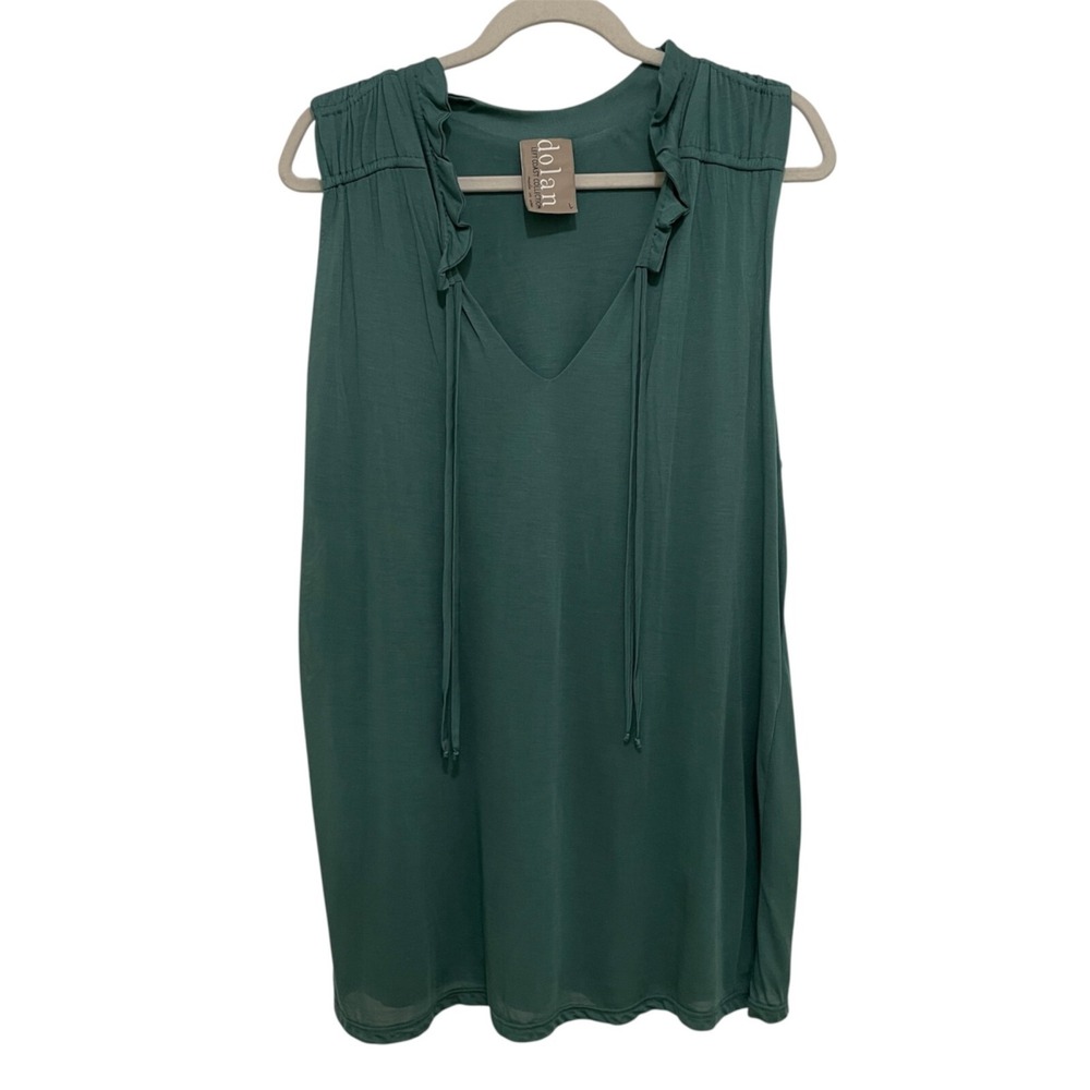 Dolan Left Coast Collection Tank Top Women L Green V-Neck Ruffle Relaxed Earthy